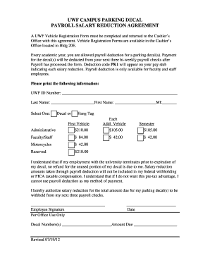 UWF Campus Parking Decal Payroll Salary Reduction Agreement