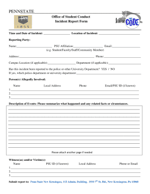 Office of Student Conduct Incident Report Form - Penn State New ...