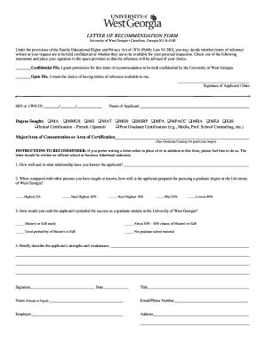 uwg email letters of recommendation form