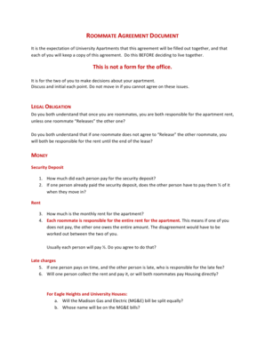 Roommate Agreement Document
