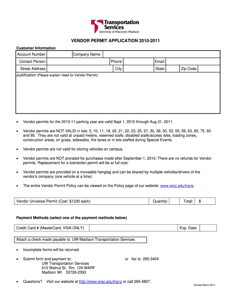 Vendor permit application 2010-2011 - UW Transportation Services Preview on Page 1