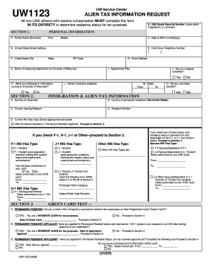 Alien Tax Information Request Form UW1123