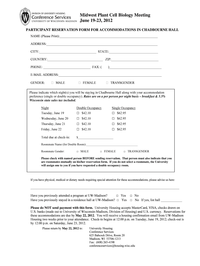 Reservation form-Midwest Plant Cell Biology 2012 Preview on Page 1