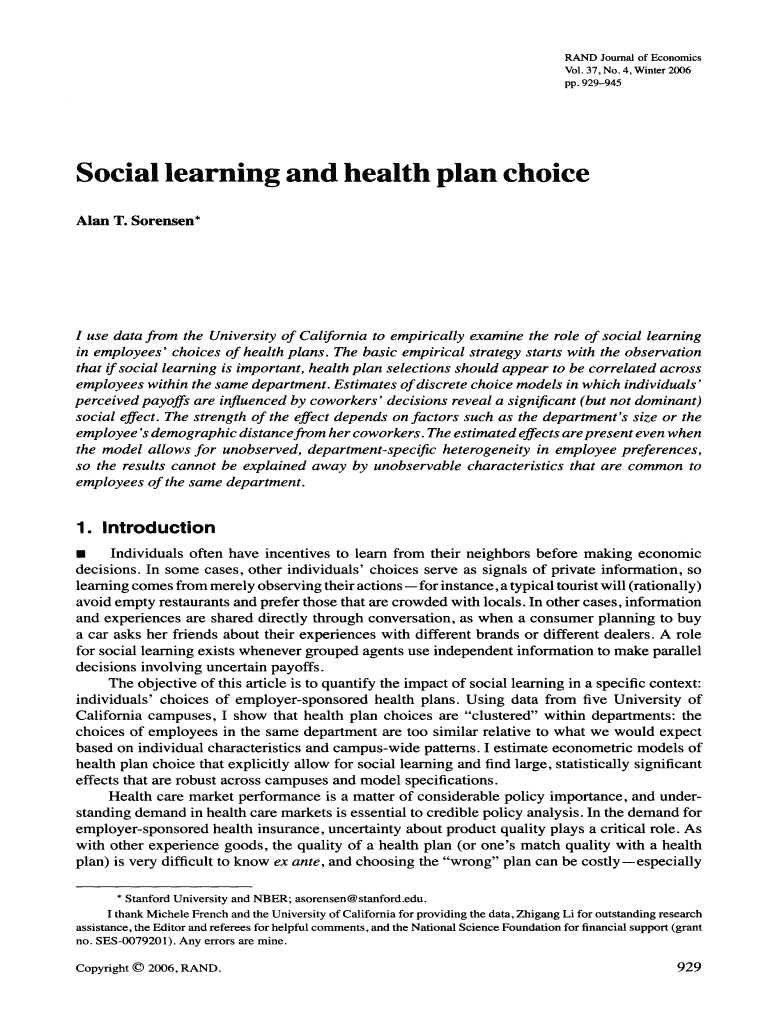 Social Learning and Health Plan Choice - ssc wisc Preview on Page 1