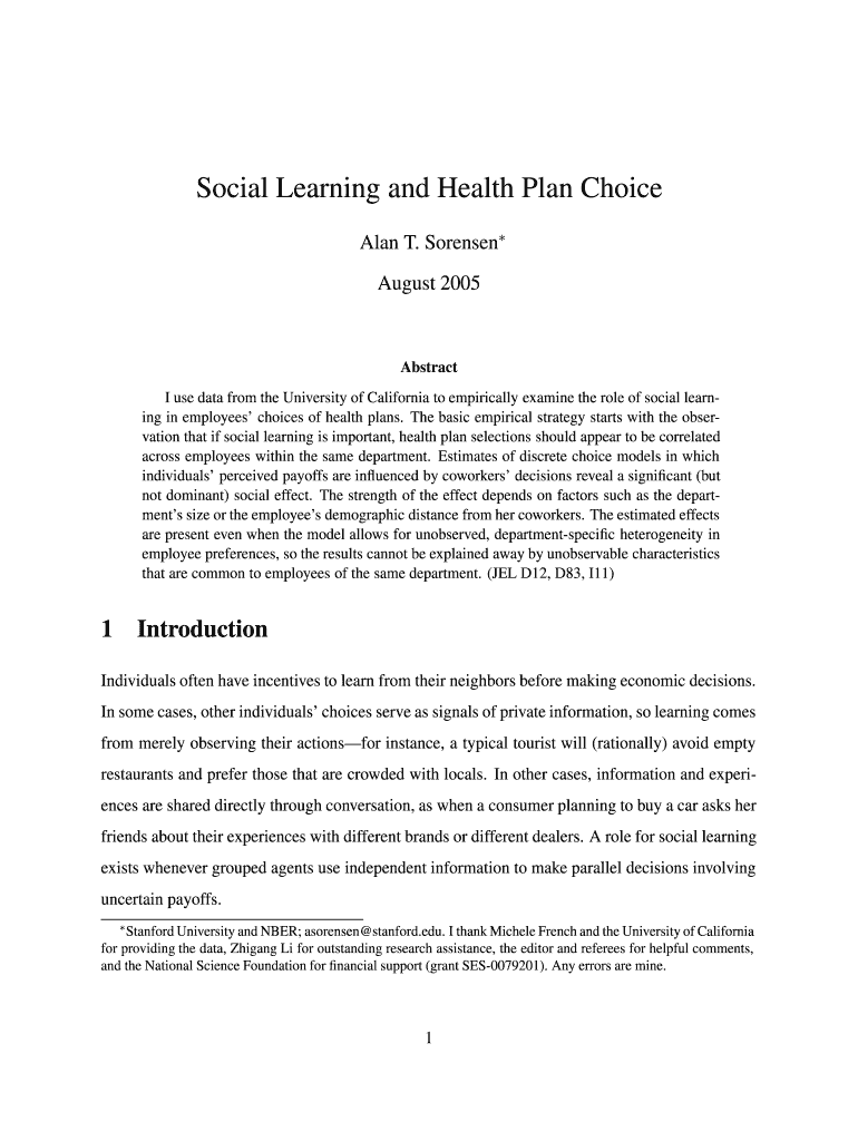 Social Learning and Health Plan Choice Alan T - ssc wisc Preview on Page 1