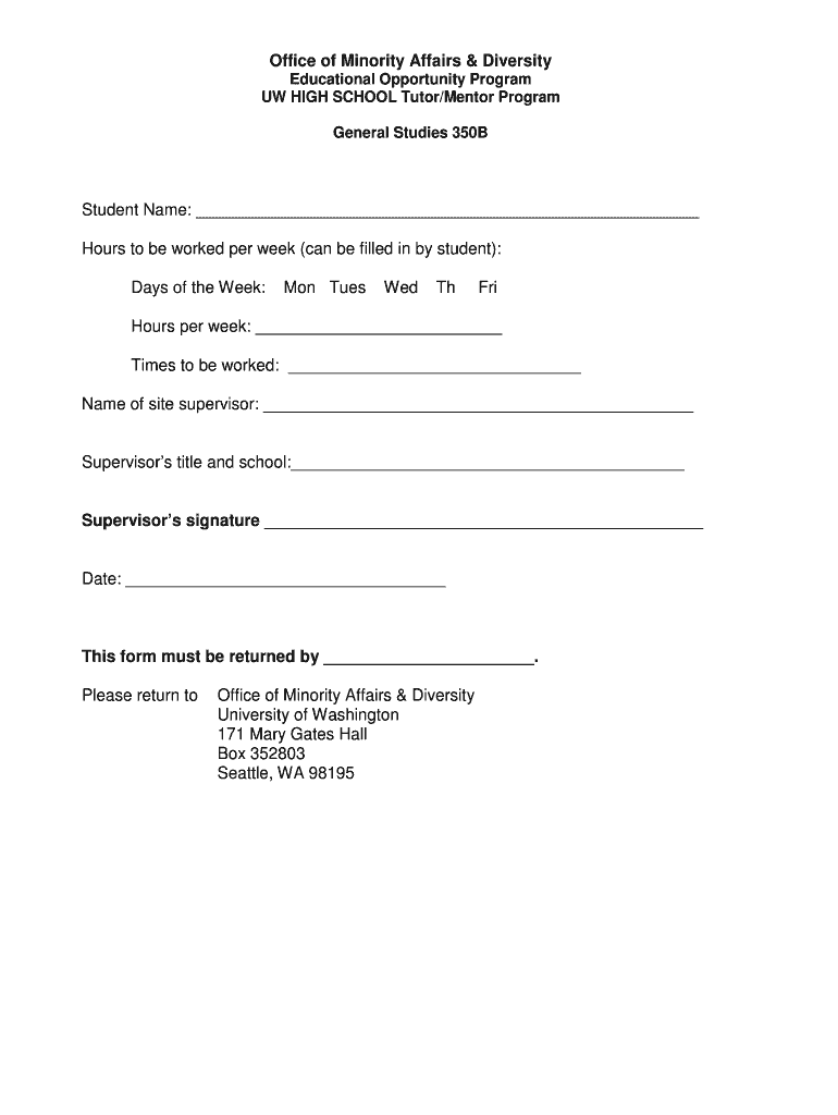 Office of Minority Affairs and Diversity Student Name: Hours to be wor - depts washington Preview on Page 1