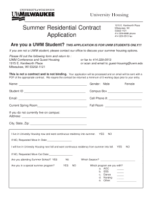 UWM Summer Residential Contract Application