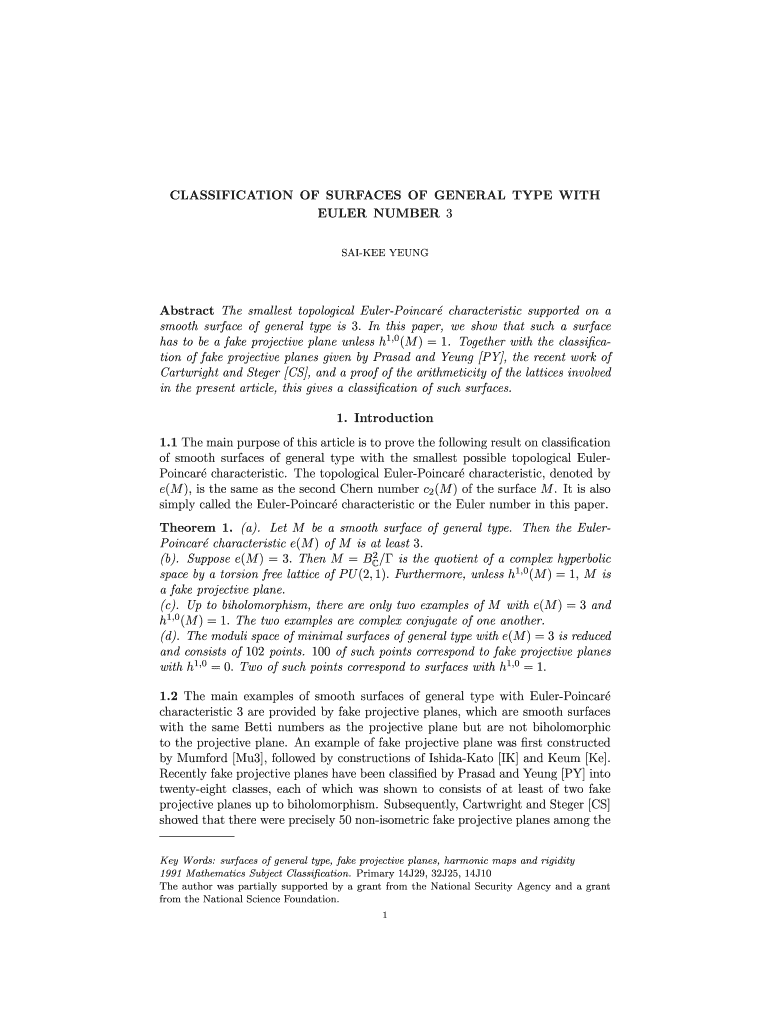 CLASSIFICATION OF SURFACES OF GENERAL TYPE WITH Preview on Page 1