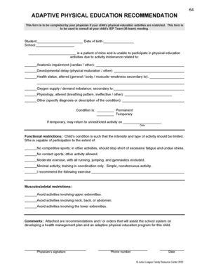 Adaptive Physical Education Recommendation Form