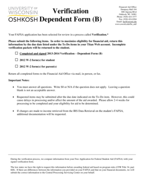 2013-2014 Dependent Verification Form B