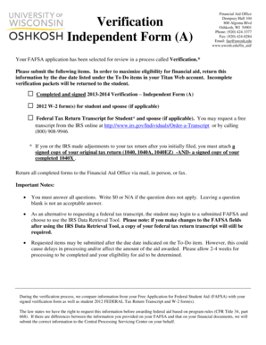 2013-2014 Verification Independent Form A