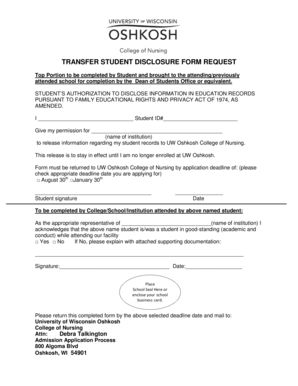 Transfer Student Disclosure Form Request