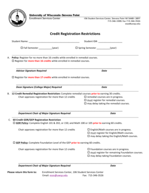 University of Wisconsin-Stevens Point Credit Registration Restrictions Form