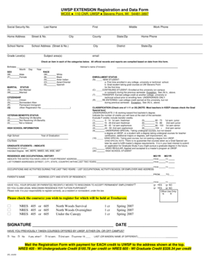 UWSP Extension Registration and Data Form