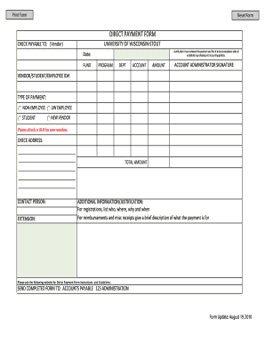 University of Wisconsin-Stout Direct Payment Form