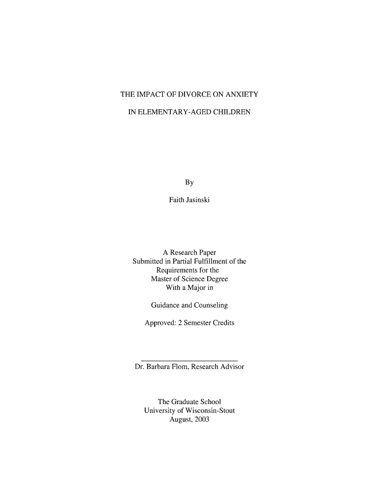 The impact of divorce on anxiety in elementary-aged children - www2 uwstout Preview on Page 1