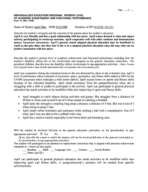 Individualized Education Program Form I-4