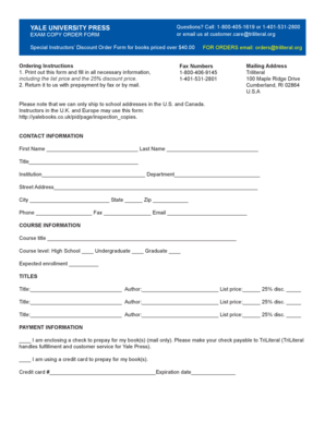 Yale University Press Exam Copy Order Form