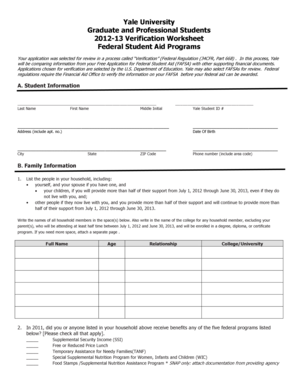 Yale University Verification Worksheet