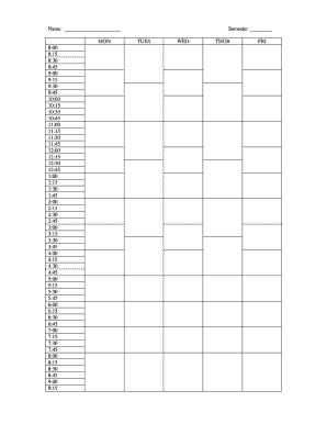 University Class Schedule Template