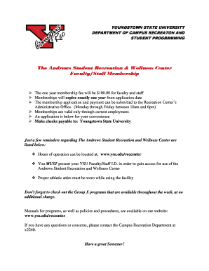 Youngstown State University Faculty Staff Membership Application