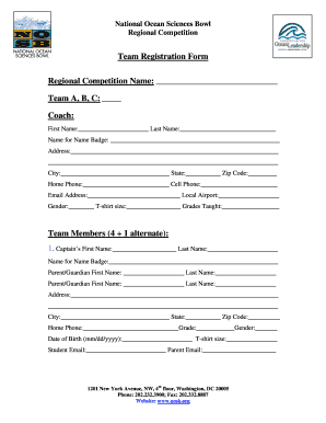 National Ocean Sciences Bowl Team Registration Form