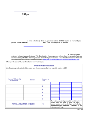 Yale 2012-2013 Family Information Supplement