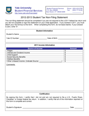 Yale Student Tax Non-Filing Statement