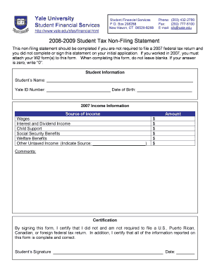 Yale Student Tax Non-Filing Statement