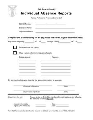 Ball State University Individual Absence Reports
