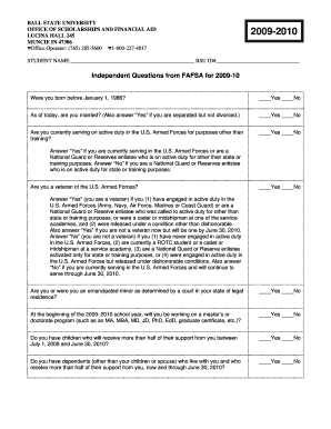 Ball State University Financial Aid Form