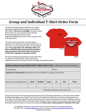 Homecoming T-Shirt Order Form 1  Shirt order, Order form, Custom