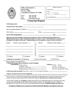 Bard College Transcript Request Form