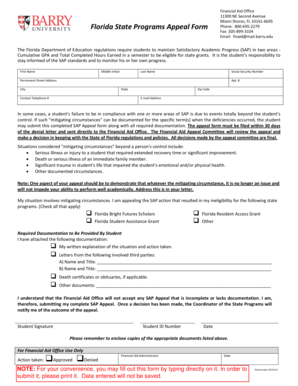 Florida State Programs Appeal Form