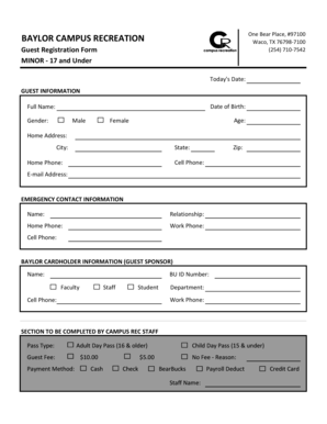 Baylor Campus Recreation Minor Guest Registration Form