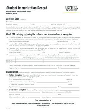 Student Immunization Record - Graduate School - Bethel University