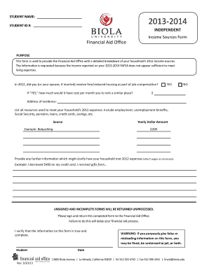 Independent Income Sources Form