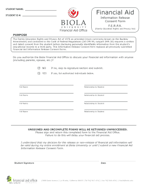 Financial Aid Information Release Consent Form
