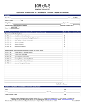 Graduate College Application for Admission to Candidacy