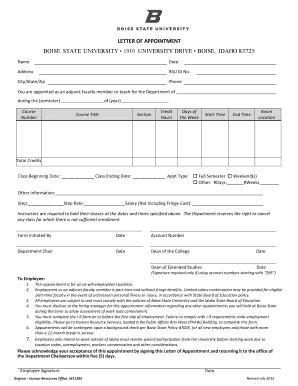 Letter of appointment boise state university 1910 university drive ... - vpfa boisestate