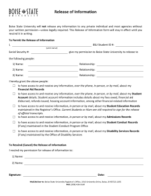 Boise State University Release of Information Form