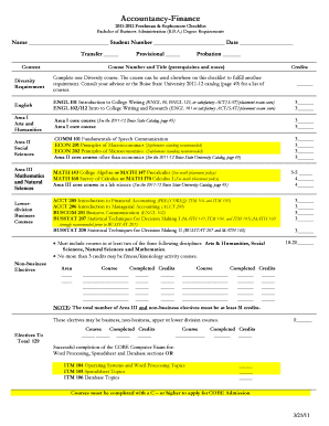Boise State University BBA Degree Checklist