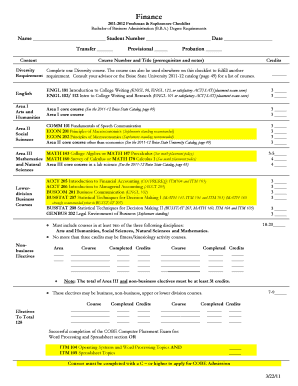Boise State University BBA Degree Checklist
