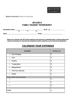 Family Budget Worksheet