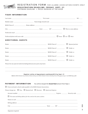 BGSU Alumni Association Homecoming Registration Form