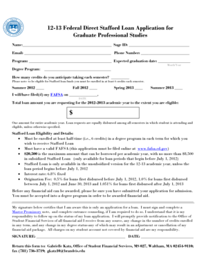 Federal Direct Stafford Loan Application for Graduate Professional Studies