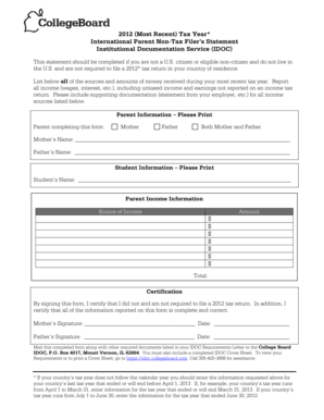 International Parent Non-Tax Filer’s Statement