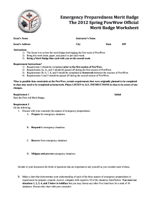 Emergency Preparedness Merit Badge Worksheet