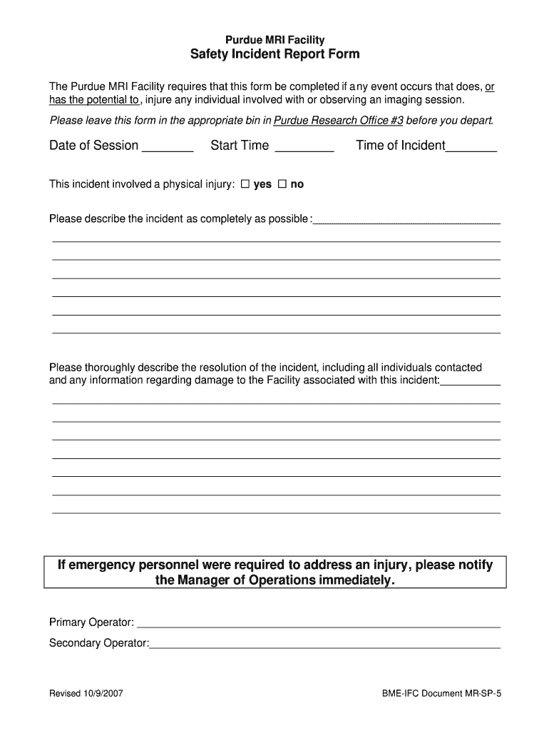 mri incident form Preview on Page 1