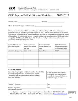 Child Support Verification Worksheet